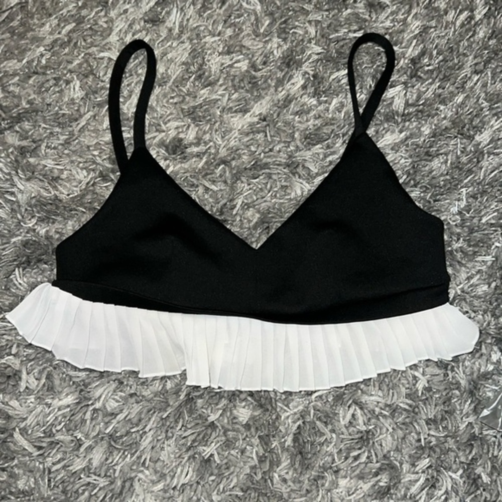Topshop Black and White Pleated Top